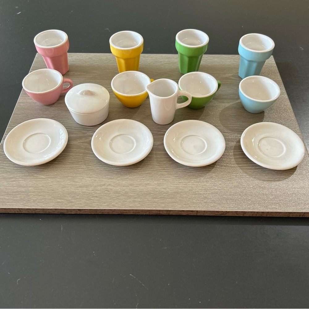 Porcelain Tea Set Child’s Doll Dessert Fountain Pastels, 15pc/lid mini - Picture 3 of 12